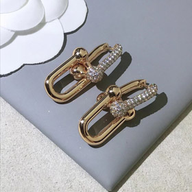 Tiffany rose gold diamond double ring horseshoe buckle earrings-0159